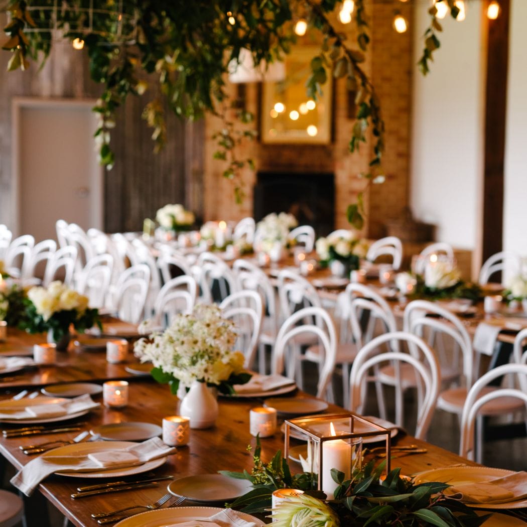 Photo of Wedding Banquet at Bendooley Estate, Berrima. Styling + Flowers + Hire by Form over Function